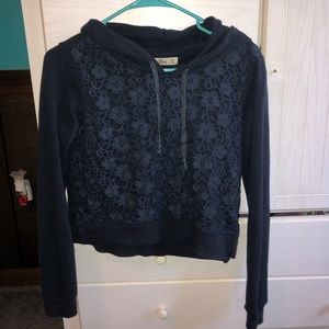 hollister size XS navy blue lace cropped hoodie
